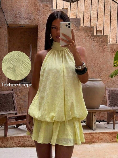 "Sunkissed" Halter Chiffon Bubble Mini Dress