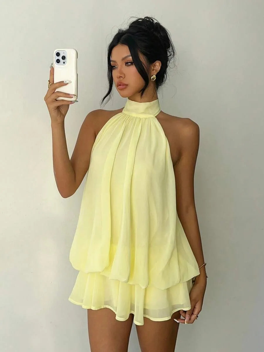 "Sunkissed" Halter Chiffon Bubble Mini Dress