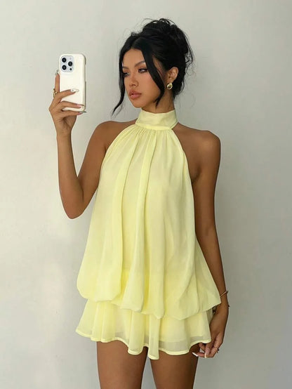 "Sunkissed" Halter Chiffon Bubble Mini Dress