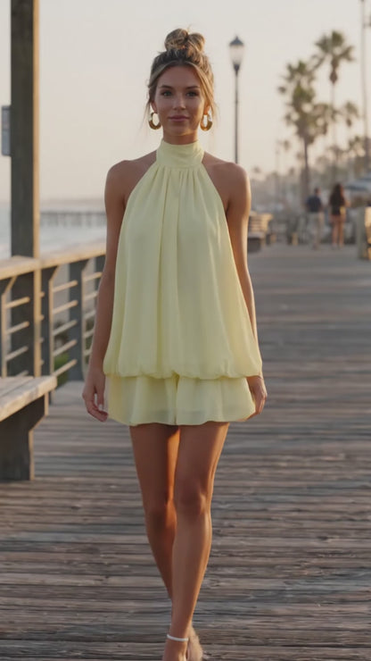 "Sunkissed" Halter Chiffon Bubble Mini Dress